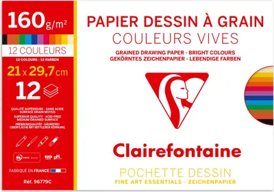 Produktbild von Clairefontaine 10x Zeichenpapier A4 Pack. 12 Bogen Lebendige Farben sort. 96779C