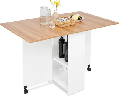 Produktbild von Mondeer Esstisch Klappbarer Küchentisch  mit einer Schublade und zwei Lagerregalkonsolen Esszimmertisch Kaffeetisch mit verstellbaren Füße