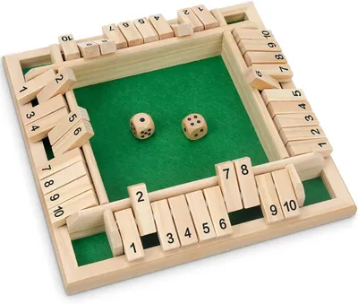 Produktbild von Würfelspiel Shut The Box, klassisch, mit 4-seitigem Klappbrett und 2 Holzwürfeln, für 1-4 Spieler