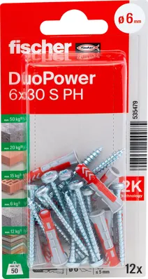 Produktbild von fischer Allzweckdübel DuoPower 6 x 30 S PH K, 12 Stück