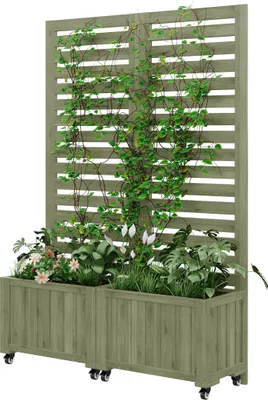 Produktbild von Pflanzkübel, Outdoo Pflanzgefäß mit Spalier als Kletterhilfe, Blumenkasten Pflanzkasten, Geeignet für Garten, Hof, Mit Klapp- und Universalrädern, Grün