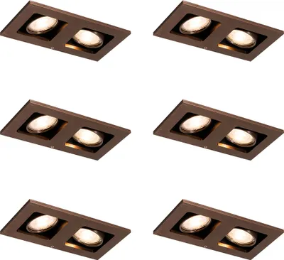 Produktbild von QAZQA - Set mit 6 Einbaustrahlern Dunkelbronze Rechteckig 2-Licht Verstellbar - Qure I Wohnzimmer I Schlafzimmer - Aluminium - LED geeignet GU10