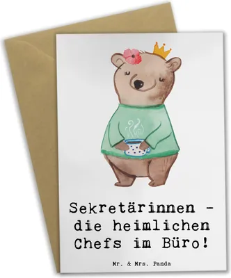 Produktbild von Mr. & Mrs. Panda neujahrskarte Sekretärin Chefin - Weiß - Geschenk, osterkarte, babykarte, einladungskarten, osterkarten, Anerkennung, Motivkarte, Berufsalltag, Beruf