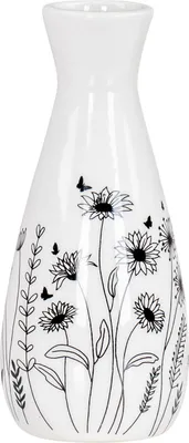 Produktbild von Blumenvase H16cm Schwarz Weiß Dekovase Frühling Blumenwiese Ostern Deko Vase Tischdeko Osterdeko Dolomit
