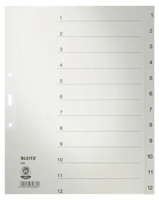Produktbild von Leitz Register 12330085 DIN A4 1-12 volle Höhe Papier grau