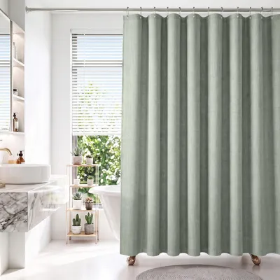 Produktbild von Textil Duschvorhang Wannenvorhang wasserabweisend Leinenoptik inkl. 12 Ringe 180x200cm Grün