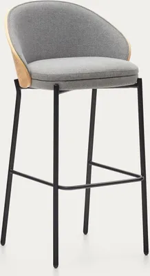 Produktbild von 2er Set Eamy Hocker hellgraue Chenille Eschenfurnier mit natürlichem Finish
