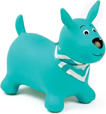 Produktbild von Ludi - Blue Jumping Dog - 58 x 27 x 48 cm - Dynamisches PVC-Spielzeug mit ergonomischen Griffen und anpassbarem Halstuch - für drinnen und draußen - Inklusive Aufblassystem - ab 10 Monaten