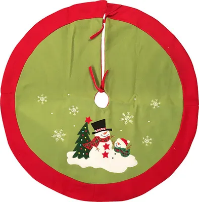 Produktbild von Weihnachtsbaumdecke Schneemann Grün Rot Schneeflocke Christbaumdecke Rund 90cm