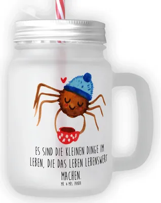 Produktbild von Mr. & Mrs. Panda Glas Spinne Agathe Kaffee - Transparent - Geschenk, Trinkglas mit Deckel, Morgen, becher henkel, Eiskaffee, Morgenmuffel, Cocktailglas, Weiser Spruch