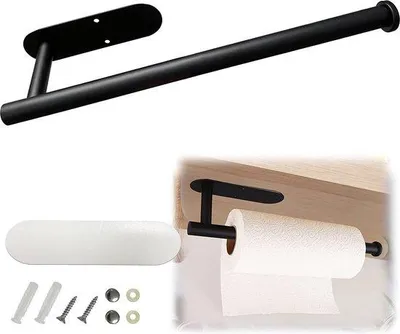 Produktbild von Schwarze Selbstklebende Küchenpapierhalterung aus Edelstahl