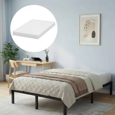 Produktbild von Metallbett Bettrahmen mit Matratze 140 x 200 cm, Bettgestell Doppelbett Gästebett mit Lattenrost für Schlafzimmer Gästezimmer