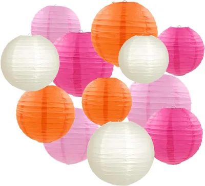 Productafbeelding van Papieren lantaarns set 12 stuks, rond, 15 cm tot 25 cm, voor feestdecoratie