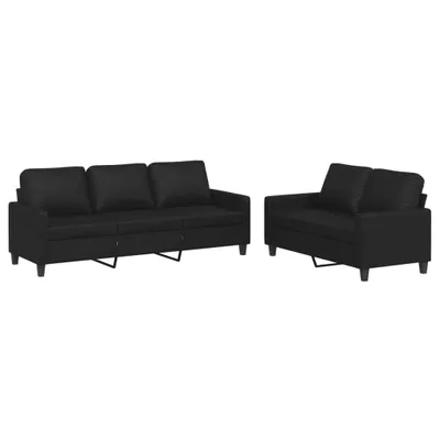 Produktbild von vidaXL 2-tlg. Sofagarnitur mit Kissen Schwarz Kunstleder