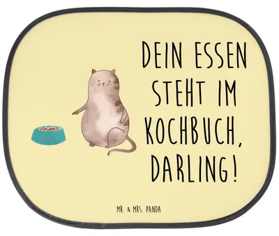 Produktbild von Mr. & Mrs. Panda Hitzeschutz Auto Katze Fressen - Gelb Pastell - Geschenk, Sonnenblende, Autoscheiben Sonnenschutz, seitenscheiben