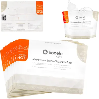 Obrázek produktu pro Lionelo Thermbag – mikrovlnné sterilizační sáčky, 8 ks, 90 s, opakovaně použitelné až 20x, bez BPA, na lahve, dudlíky, odsávačku mléka