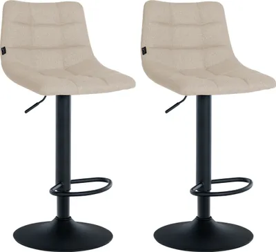 Produktbild von DELUKE® Barhocker 2er Set DUBAI - Creme, Stoff, Schwarz | Barhocker mit Lehne Barstuhl Tresenhocker Tresenstuhl Kneipenhocker Kneipenstuhl