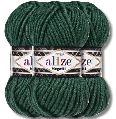 Produktbild von Alize 3x 100g Superlana Megafil dicke Wolle, Uni, Häkeln, Stricken (Dark Green - 426)
