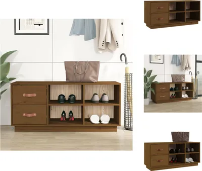Obrázok produktu pre vidaXL Lavica na topánky medovo hnedá 100x34x45 cm z masívneho borovicového dreva - Regály a skrinky na topánky