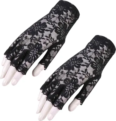 Produktbild von 1 Paar schwarze Halbfingerhandschuhe aus Spitze
