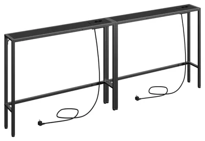Consoletafel-Set 2er, 100x15x80 cm, mit Steckdosen & USB, Schwarz