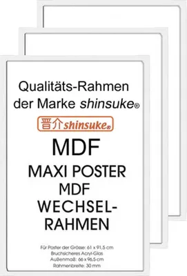Produktbild von Motivational Büro Set 1 - Poster 3er Set - Teamwork Challenge Awesomeness + Wechselrahmen, Shinsuke® 3 Stück Maxi MDF weiss, Acryl-Scheibe