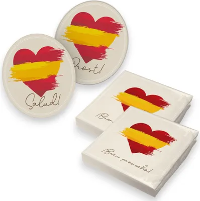 Produktbild von itenga 40x Servietten mit 40x Bierdeckel - Spanien - Flagge - Herz
