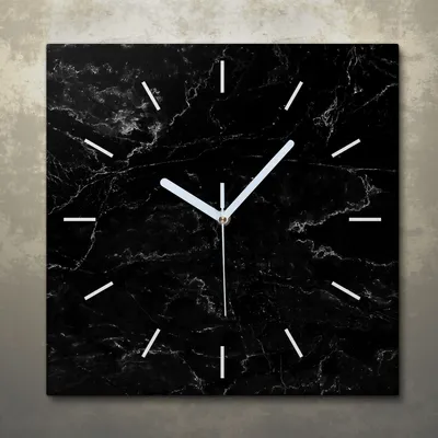 Produktbild von Wohnzimmer Leinwand Uhr Geräuschlos Küche 30x30 Schwarzer, Marmor, Textur, weiße Zeiger