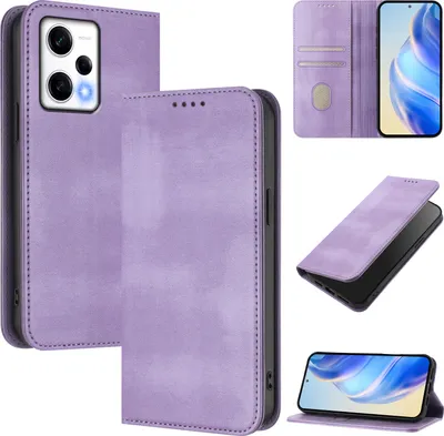 Image de Etui pour Xiaomi Poco X5 Pro/Redmi Note 12 Pro 5G, étui en cuir vintage avec protection RFID, fentes pour cartes, support Violet