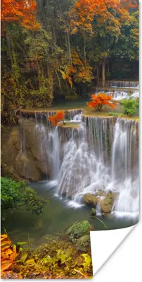 Produktbild von MuchoWow® Poster Bäume - Wasserfall - Herbst 60x120 cm - Wandschmuck