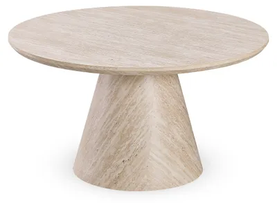 Produktbild von Runder Couchtisch 80cm - Travertin Beige Optik - Konischer Mittelfuß - MANON
