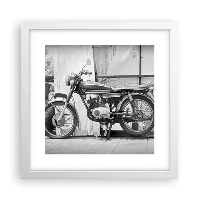 Produktbild von Gerahmtes Poster - Weißer Rahmen - Alt Motorrad Schwarz und Weiß - 30x30 cm - Wand Bild - Wanddeko - Wandbilder - Kunstposter - Wandposter - Bilderrahmen - Bilder - Kunstdruck - P2WAC30x30-4487