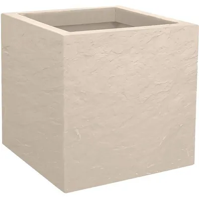 Produktbild von Quadratischer Blumentopf 30 cm –  – Volcania Up – 21 l – Für drinnen und draußen – Steindekor – 29,5 x 29,5 x 29,5 cm (H) – Kalksteinbeige