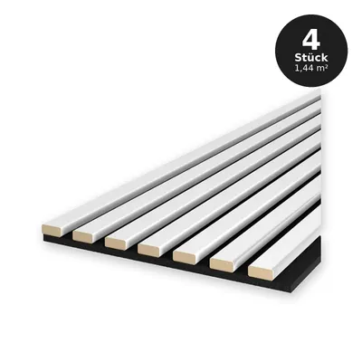 Produktbild von Lamellen Wand MDF 30x120 cm - Set 4 Stück (1,44 m²) - akustische Paneele - weiße Wandlamellen - WEISS