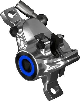 Produktbild von MAGURA Bremszange MT8/MT6 and MT TRAIL SL/CARBON Hinterrad 2-Kolben, Chrom poliert, Blende blau, drehbarer Leitungsanschluss, mit Bremsbelägen (VE = 1 Stück)