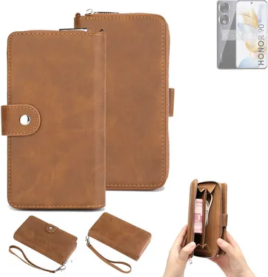 Produktbild von K-S-Trade Handyhülle Schutzhülle kompatibel mit Honor 90 & Portemonnee Tasche Handytasche Case Etui Geldbörse Wallet braun (1x)