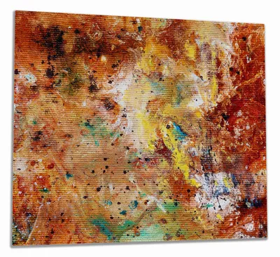 Produktbild von Wallario Herdabdeckplatte aus Glas, Größe 60 x 52 cm 1-teilig, Motiv Künstlerische bunte Leinwand - Farbkleckse und Tupfer