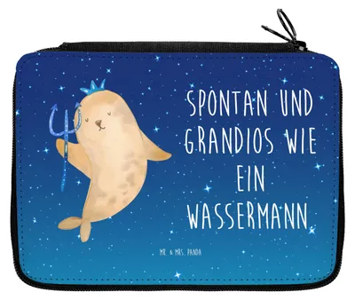 Produktbild von Mr. & Mrs. Panda Federmäppchen Sternzeichen Wassermann - Sternenhimmel Blau - Geschenk, reiseetui, Stifteetui, Etui, Meermann, Meer, Nix, Federmappe, Schreibmappe