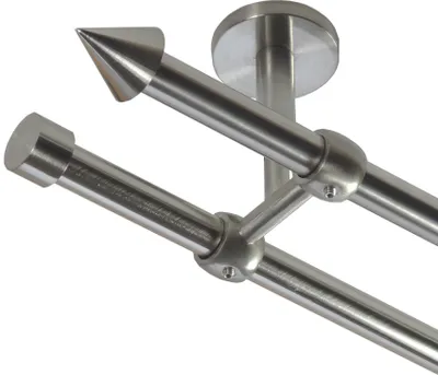 Produktbild von Gardinenstange Set Edelstahl Look Metall Ø 16mm Deckenbefestigung 2-lauf Spitze, Länge wählbar D21 E29 E16