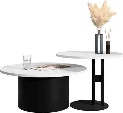 Produktbild von MIRJAN24 Couchtisch Monar, Wohnzimmer Kaffeetisch, Basis aus Stahl (Farbe: Schwarz / Arktisches Weiß)
