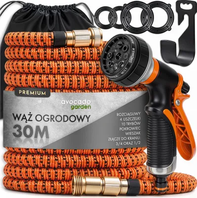 Produktbild von Kuketo | Gartenschlauch Premium 30m - Orange - Dehnbar - 8 Strahlarten - Flexibel und Langlebig