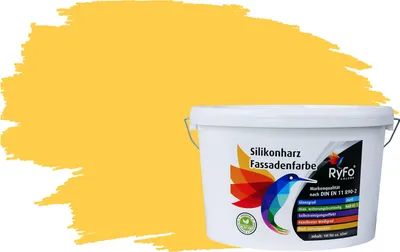 Produktbild von RyFo Colors Silikonharz Fassadenfarbe Lotuseffekt Trend Brilliantgelb 10l - bunte Fassadenfarbe, weitere Gelb Farbtöne und Größen erhältlich, Deckkraft Klasse 1