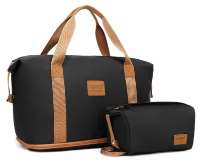 Produktbild von Schwarz-braune Handgepäcktasche für Damen, 40 x 30 x 20 cm, mit Kosmetiktasche – Brugia BK/BN
