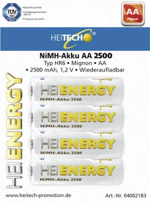 Produktbild von Heitech Batterien HEIENERGY NiMH-Akku AA Mignon 2500, 4er Packung