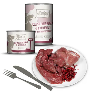 Produktbild von MjAMjAM kulinarischer Hirsch & Wildschwein an Preiselbeeren, Adult, jede Rasse, Wildschwein, Hirsch, 400 g
