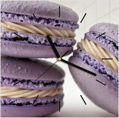 Produktbild von Wanduhr aus Glas mit Motiv Lila Macarons- 30 x 30 cm - inkl. Aufhängesystem