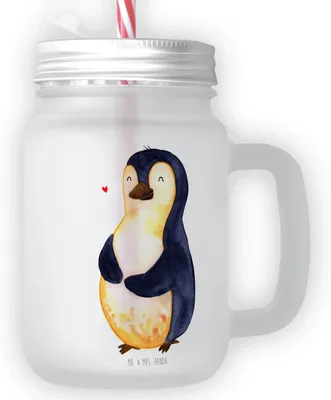 Produktbild von Mr. & Mrs. Panda Glas Pinguin Diät - Transparent - Geschenk, mit deckel, Selbstliebe, Becher Strohhalm, glücklich, Abnehmen, getränkebecher, Mason Jar, Cocktailglas