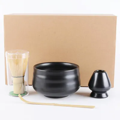 Immagine prodotto di Set da tè Matcha, 4 pezzi, nero, in bambù e Vetroceramica, per la cerimonia del tè