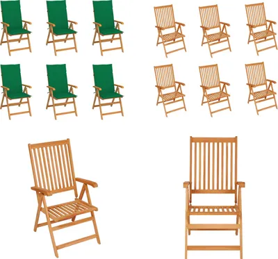 Produktbild von vidaXL Gartenstühle 6 Stk. mit Grünen Kissen Massivholz Teak - Gartenstuhl - Gartenstühle - Gartensessel - Klappstuhl