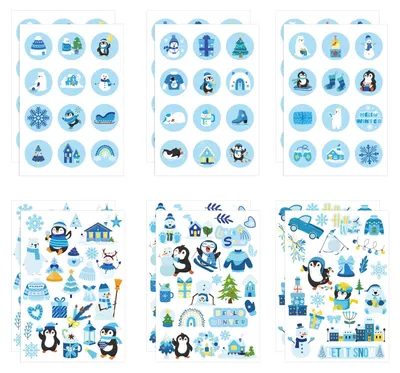 12 Kinder-Weihnachtssticker, Wintermotive, Schneemann, Pinguin
